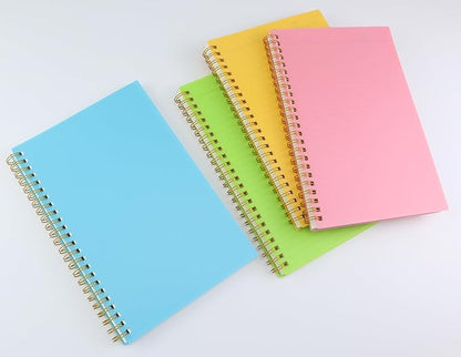 Spiral Notebook Journal,5.5" x 8.5" Plastic Hardcover College Ruled Notebook with 4 Colors,80 Sheets / 160 Pages Per Journal for Work,Study and Notes (light green,light blue,yellow,pink).