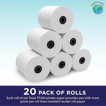 Thermal Paper for Toast POS (Toast TP200 Thermal Printer) by Paper Planet | Credit Card Machine Receipt Paper for Toast TP200 Terminal Printer | 20 Rolls