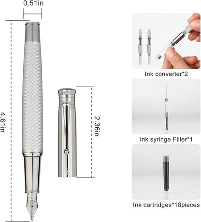 GC QUILL Fancy Fountain Pen Set – Fine and Medium Nibs, 18 Ink Cartridges, Ink Converter, Syringe Filler, Luxury Pen Gift for Men Women, Nice Pen for Writing Journaling – MU-14