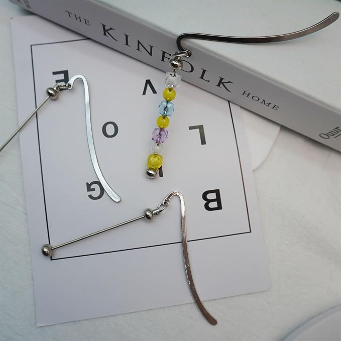 Beadable Bookmarks with Bar Bulk Metal DIY Blank Bookmark for Beads Jewelry Pendants Charms Modern Beading Book Make Marks Craft for Book Lovers Office Supplies (Silver) (10 Packs)