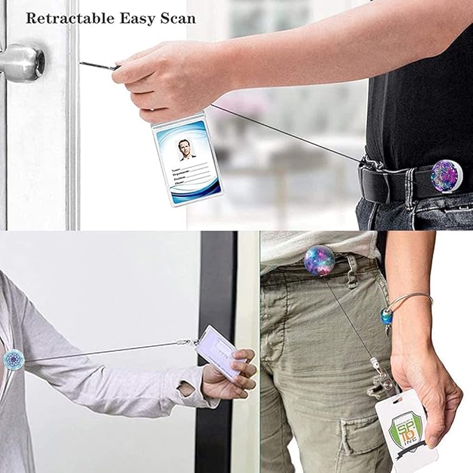 Retractable ID Badge Holder Nurse Badge Reels with Clip Name Card Holders for Office Worker Doctor Nurse (5 Pack Mandala Starry Sky)