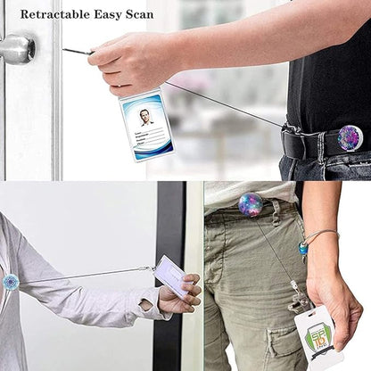 Retractable ID Badge Holder Nurse Badge Reels with Clip Name Card Holders for Office Worker Doctor Nurse (5 Pack Mandala Starry Sky)