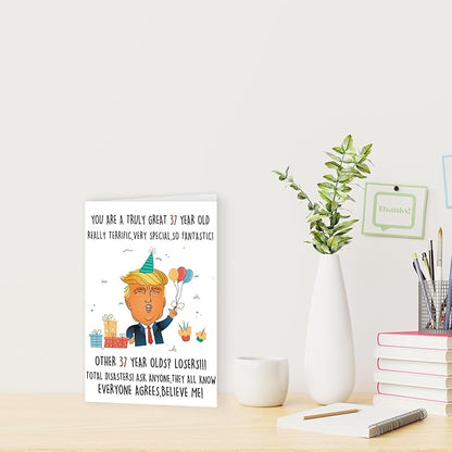 Funny Trump 37th Birthday Card, Funny 37th Birthday Gifts for Men Women, Happy 37 Year Old Birthday Decorations for Her Him Dad Mom, Great 37 Birthday Gift Cards for Husband Wife