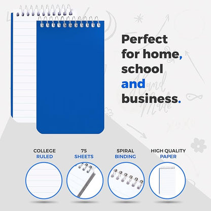 Small Notebooks, Spiral Notepads 3x5 - (Pack of 10) Pocket Notebook, Memo Pads For Home, Office, College, School - Lined College Ruled Paper - 5 Colored Notebooks, 75 Sheets Per Notebook