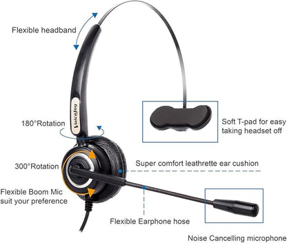 VoiceJoy Office Monaural Headset with Microphne RJ9 Plug for Cisco IP Phones 794X 796X 797X 69XX Series and 8811,8841,8851,8861,8941,8945,8961,9951,9971 etc