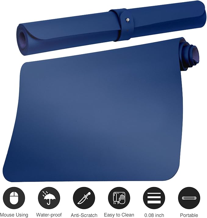 ‎Boutilon Leather Desk Pad 35"x 17" Non-Slip Mouse Pad,Office Desk Mat,Waterprooft PU Leather Desk Blotter,Desk Pad Protector,Desk Writing Pad for Home Office Decor (L-Navy,35"x 17")