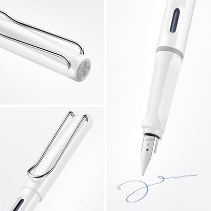 LAMY safari white - Fountain Pen with ergonomic grip & polished Left-Handed steel nib (LH) in size M - ideal for any Writing & Calligraphy - including LAMY T 10 blue cartridge