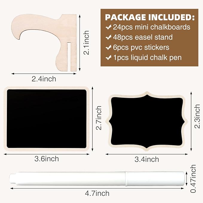 24 Pcs Small Chalkboard Labels with Easel Stand, Mini Chalkboard Signs, Wooden Blackboard for Table Numbers, Food Signs, Wedding Signs, Place Cards and Event Decoration, with 1 Liquid Chalk