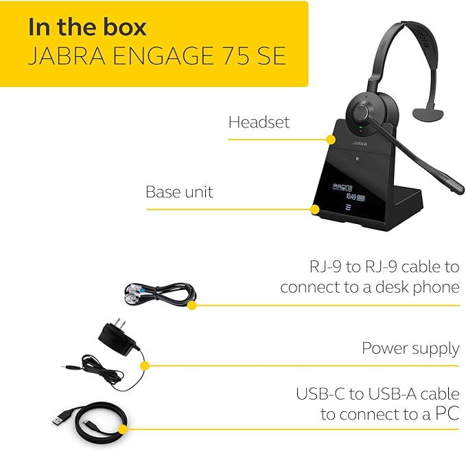 Jabra Engage 75 SE (Second Edition) Wireless Headset, Single-Ear – Telephone Headset with Industry-Leading Wireless Performance, Advanced Noise-Cancelling Microphone, All Day Battery Life - Black