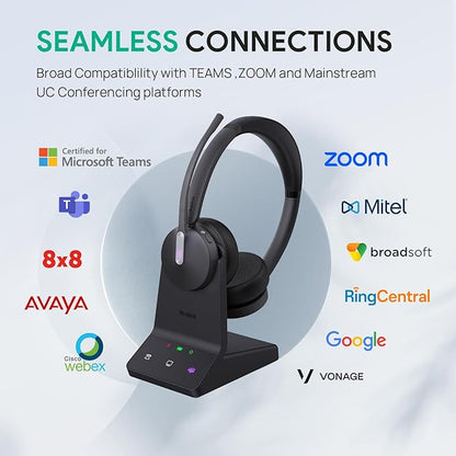 Yealink WH64 Wireless Headset, DECT & Bluetooth Dual-Mode 606 ft Range Headset for Teams Zoom,Skype and UC, Phone Headset with 3X Mic, 32 Talk Time, Office Work Headset for Desk IP Phone, PC,CellPhone