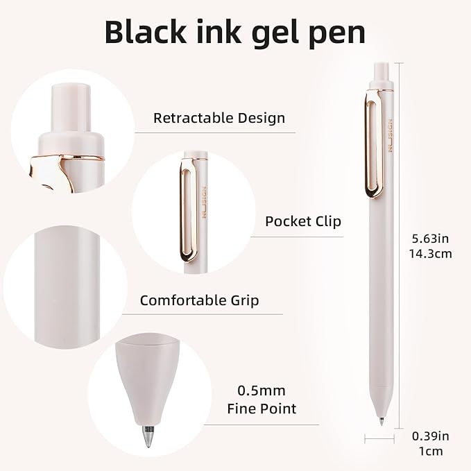 NUSIGN Gel Pens, 10 Pcs 0.5mm Retractable Black Ink Fine Point Rolling Ball Gel Pen, Smooth Writing No Bleed for Journaling Note Taking, Home School Office Supplies