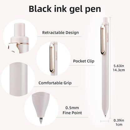 NUSIGN Gel Pens, 10 Pcs 0.5mm Retractable Black Ink Fine Point Rolling Ball Gel Pen, Smooth Writing No Bleed for Journaling Note Taking, Home School Office Supplies