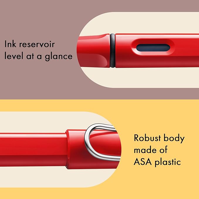 LAMY safari red - Fountain Pen with ergonomic grip & polished steel nib in size B - ideal for any Writing & Calligraphy - including LAMY T 10 blue cartridge - Right-Handed