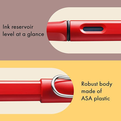 LAMY safari red - Fountain Pen with ergonomic grip & polished steel nib in size B - ideal for any Writing & Calligraphy - including LAMY T 10 blue cartridge - Right-Handed