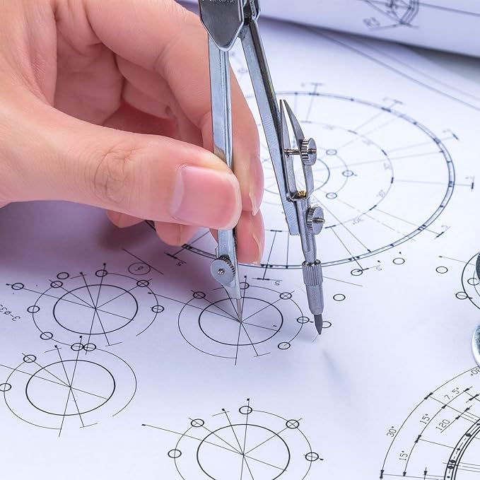 EBOOT Student Geometry Math Set, Drawing Compass and 6 Inch Clear Swing Arm Protractors 180 Degree Math Protractor (Argent, Classic)