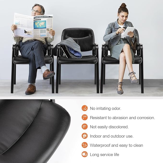 Sweetcrispy Waiting Reception Guest Set of 2, Conference Room Lobby Padded Arms, Desk Wheels Leather Office Chair