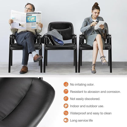 Sweetcrispy Waiting Reception Guest Set of 2, Conference Room Lobby Padded Arms, Desk Wheels Leather Office Chair