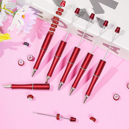 jiebor 20Pcs Red Beadable Pens Plastic Bead Ballpoint Pens Bulk with 50Pcs Black Ink Cute Cool DIY Pens for Women Teacher Christmas Gift Office Supplies