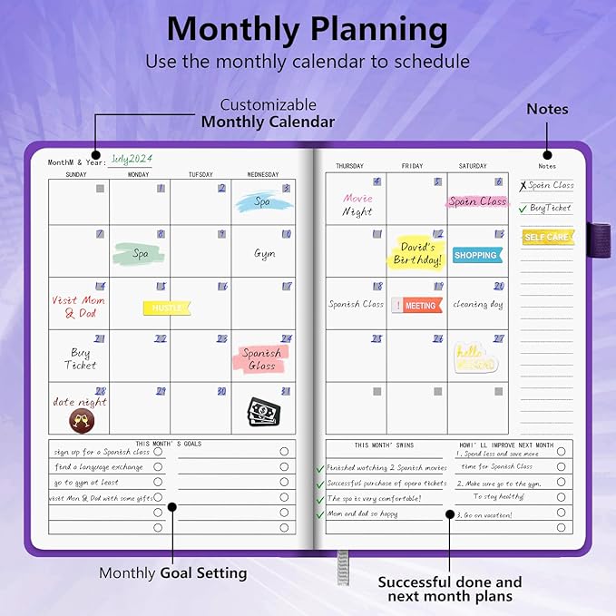 BLESWIN Monthly Life Planner Weekly Planner, No Dated Planner Start Anytime, Leather Weekly & Monthly Productivity Planner – Organizer Planner Thick Paper for Men Women