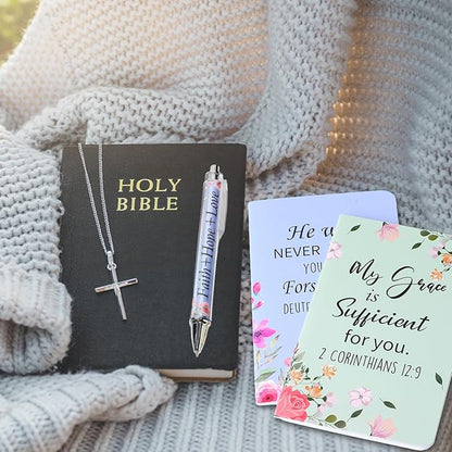 Colarr 24 Pcs Christian Bulk Gifts for Women Men Bible Verse Pens and Notebooks Religious Easter Gifts Scripture Ballpoint Pens Journals Sunday School Church Inspirational Study Supplies(Delicate)