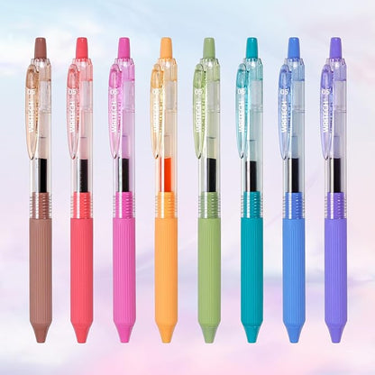WRITECH Gel Pens Fine Point: 0.5mm Multicolor Ink Retractable 8ct Smooth Writing No Smear for Journaling Drawing Note Taking Silent Click Assorted Colored Pen Set 8ct Juice color