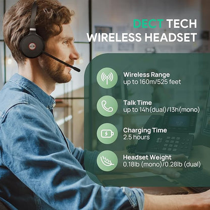 Yealink WH62 Mono DECT Wireless Headset 525 ft Range for Microsoft Teams, Work Headset with 2x Noise Canceling Mic for IP Phone and Computer, Single Ear Headset with Call Control, Ringer,13H Talk Time