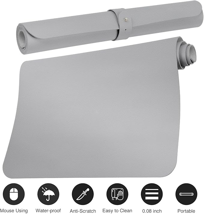 Boutilon Leather Desk Pad 35"x 17" Non-Slip Mouse Pad,Office Desk Mat,Waterprooft PU Leather Desk Blotter,Desk Pad Protector,Desk Writing Pad for Home Office Decor (L-Grey,35"x 17")
