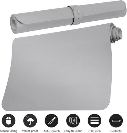 Boutilon Leather Desk Pad 47"x 24" Non-Slip Mouse Pad,Business Desk Pad,Extended Table Protector for Keyboard and Mouse,Desk Writing Pad for Office Home Working Decor (XXXL-Grey)