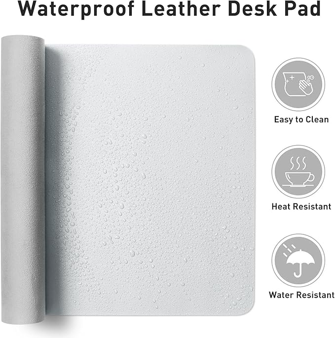 Aothia Leather Desk Pad Protector, Office Mat, Large Mouse Pad, Non-Slip PU Leather Blotter, Laptop Desk Pad, Waterproof Writing Pad for Office and Home (Barely Grey, 31.5" x 15.7")