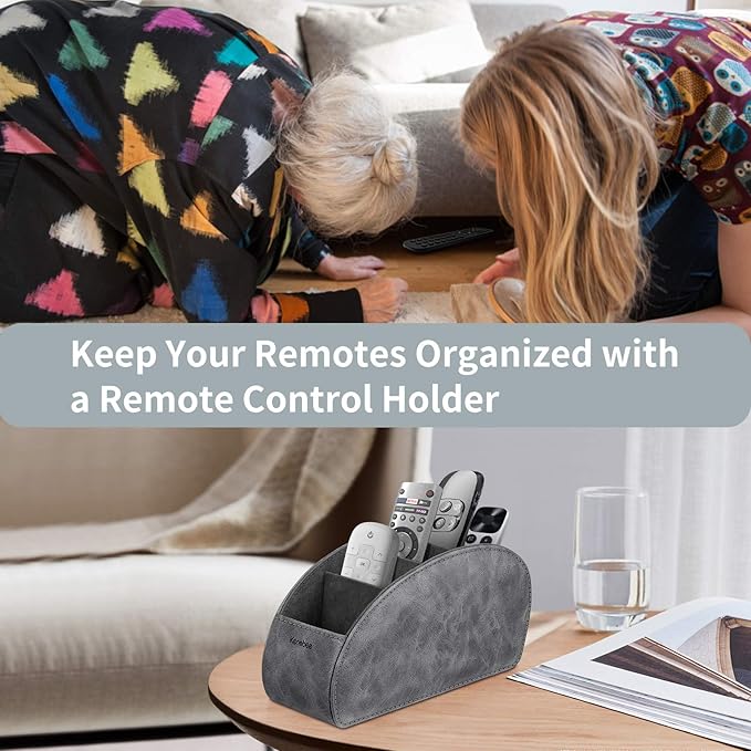 Remote Control Holder with 5 Compartments, KENOBEE Anti-slip Desktop Caddy Storage Organizer for Remote Controllers, Office Supplies, Makeup Brush, Media Accessories, Gray