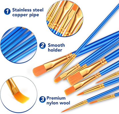 ESRICH Acrylic Paint Brushes Set,8Packs /80 Pcs Nylon Paintbrushes Head, Suitable for Acrylic Oil Watercolor Rock Body Face Nail Art Perfect Suit of Art Painting, Best Gift for Kids Adult Drawing