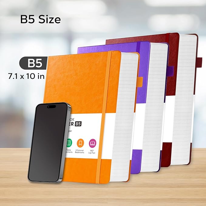 3 Pack Journals Notebooks, B5(7.1'' X 10'') Thick Notebook Journal College Ruled Bulk, Large Hardcover Leather Bound Lined Notebook Journal Set for Women Men Work Writing, Multicolor