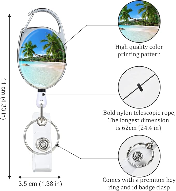 3 Pack Badge Reels - Double Sided Color Print Pattern Retractable Badge Holders with Retractable Keychain and Badge Clip, Durable Nylon Rope