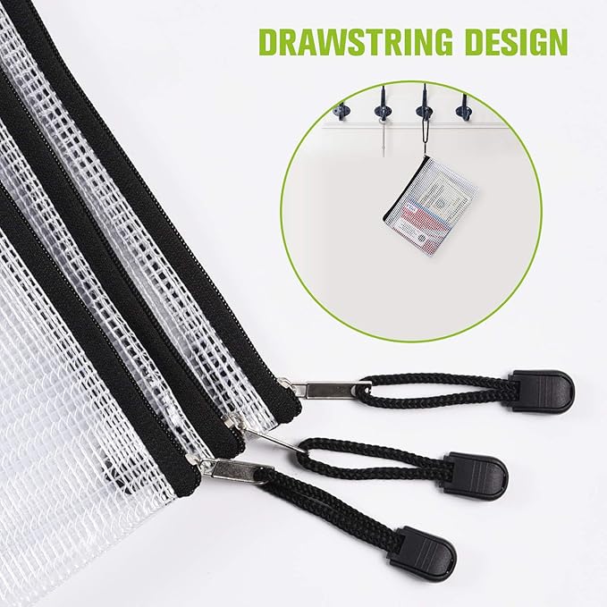 Mesh Zipper Pouch, 6PCS Waterproof Plastic Mesh ZipperBag, B5 Size Tear-Resistant Document Pouch, Extra Large Zip File Bags, for School Office Supplies Home Travel Storage(11.26×7.9 Inch)