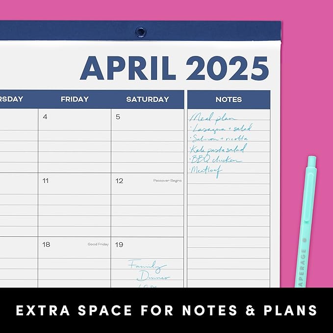 PAPERAGE Calendar 2025-12 Month (Black), Minimalist Wall and Desk Calendar with Monthly Views and Yearly Plans – Large (17 in x 22 in)