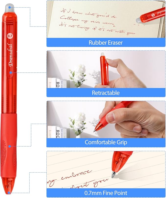 8-Pack Erasable Pen Set,Erasable pens, Erasable Gel Pen, 12-Pack, fine 0.7mm Erasable Pen for a smooth writing experience - perfect for school, office and as a gift for kids or friends.