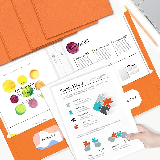 Folders with Pockets,IntoJoy 50 Pack Two Pocket Folders Business Card Holder Paper Folders with Prongs for School Office Filing Cabinet Resume Portfolio (Orange)