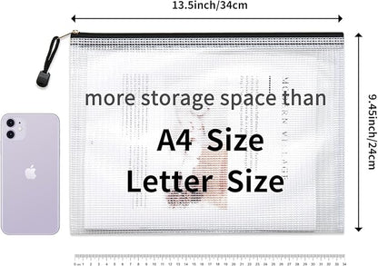 LABUK 52 Pack Mesh Zipper Pouch Bags, A4 Letter Size Zipper Pouch for Organizing, Clear Waterproof Plastic Zipper Bags, File Bag for School Classroom Block Games and Office Supplies