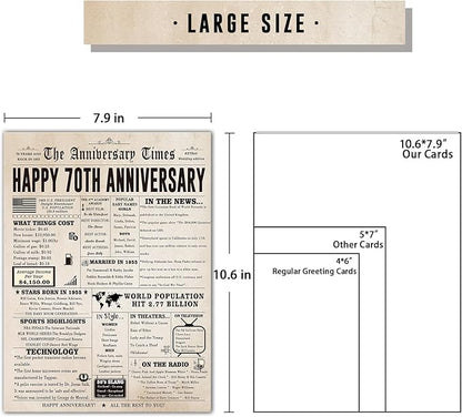 Big 70th Anniversary Card for Husband Wife, Retro 70 Year Anniversary Card for Parents, Vintage 70th Wedding Together Gift for Her Him