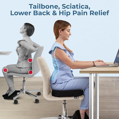 5 STARS UNITED Seat Cushion for Desk Chair - Tailbone, Coccyx Sciatica Pain, Pressure Relief - Office Chair, Wheelchair, Car Cushions - Cooling Memory Foam