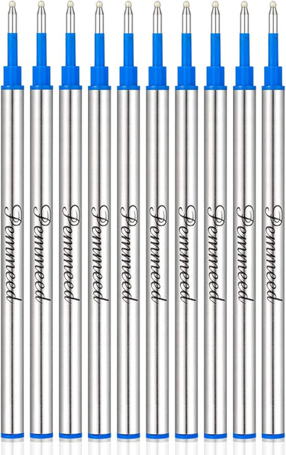Rollerball Pen Refills Work for G5/G8 Pens, Parker Waterman Compatible Pen Refills,Gel Ink Metal Standard Size Fine Point 0.7mm Blue Ink (Pack of 10)