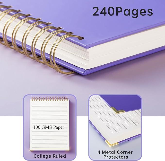 Top Spiral Notebook 8.5x11 in,Steno Notebooks Top Spiral 240 Pages, Inner Pocket College Ruled, Hardcover Steno Pads, Left-Handed,Spiral Notepads for Work, School, Office, Business
