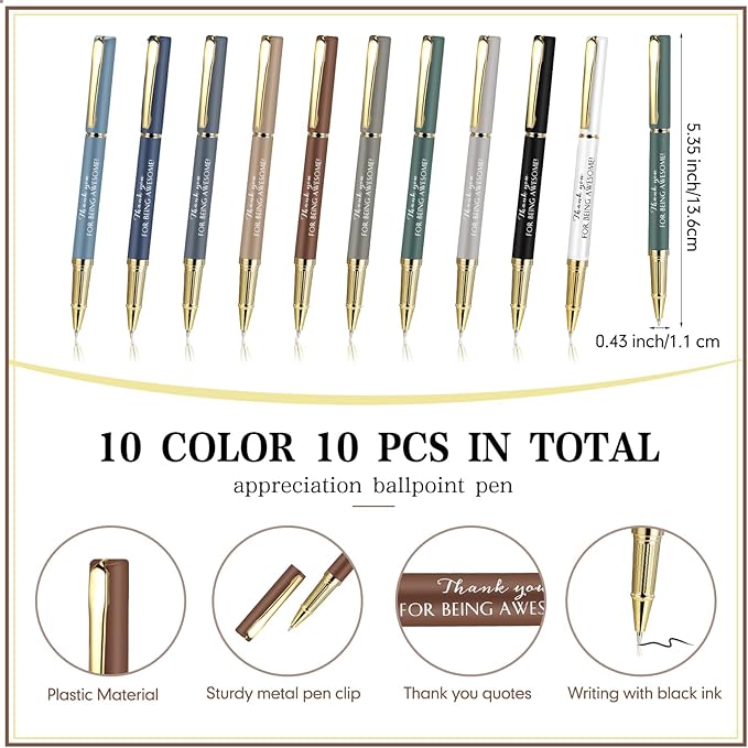 PerKoop 10 Set Thank You Gifts Inspirational Ballpoint Pens with Gift Boxes Bulk Appreciation Party Favors for Employee Coworker Staff Team Friends Office Supplies(Macaron,Awesome)