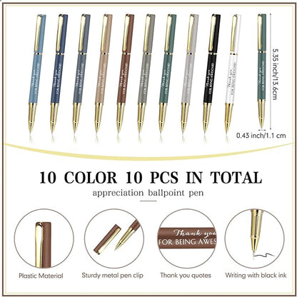 PerKoop 10 Set Thank You Gifts Inspirational Ballpoint Pens with Gift Boxes Bulk Appreciation Party Favors for Employee Coworker Staff Team Friends Office Supplies(Macaron,Awesome)