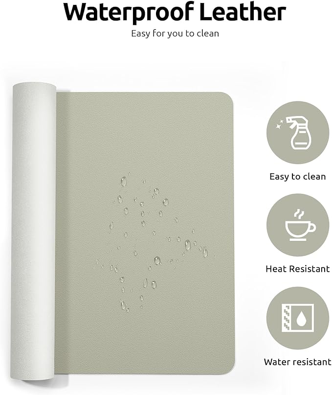 YSAGi Leather Desk Protector, Office Mat, Large Mouse Mat, Non-Slip PU Leather Blotter, Laptop Desk, Waterproof Writing Pad for Office and Home (Sage Green, 31.5" x 15.8")