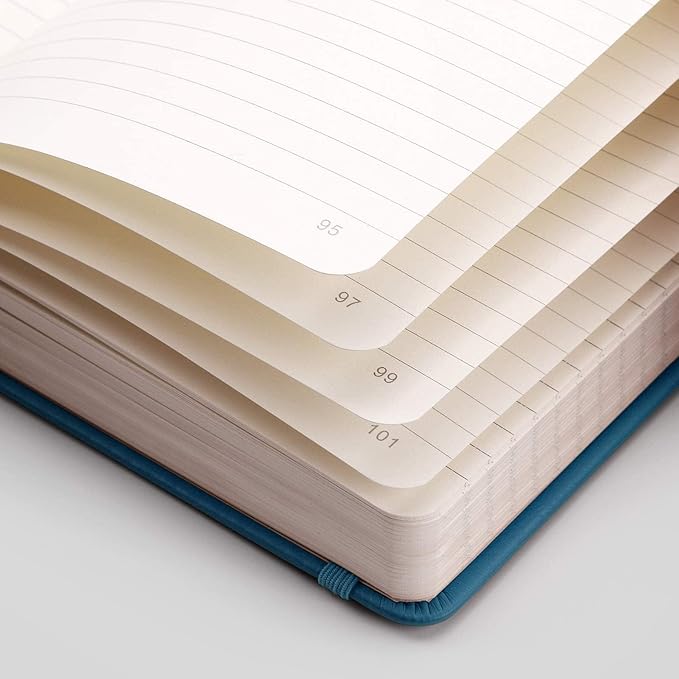 EMSHOI Lined Journaling Notebooks - 120gsm Thick Leather Journal with Sticky Notes, 256 Numbered Pages A5 Hardcover College Ruled Notebook for Women Men Work School Writing, 5.75" x 8.38"-LightBlue