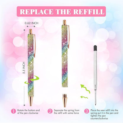 12Pcs Rhinestone Pens Bling Metal Ballpoint Diamond Pens Bulk Fancy Sparkly Crystal Press Retractable Black Ink 0.7mm For Women Office Meeting Birthday Supplies Wedding Gifts(TWELVE COLOR