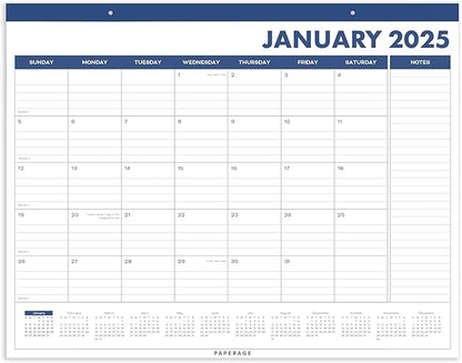 PAPERAGE Calendar 2025-12 Month (Navy), Minimalist Wall and Desk Calendar with Monthly Views and Yearly Plans – Large (17 in x 22 in)