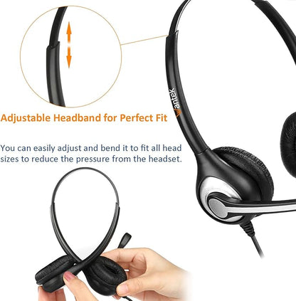 Wantek Wired Telephone Headset Dual Ear with 2.5mm Jack, Noise Cancelling Mic, Quick Disconnect, Work for Cordless Phones AT&T ML17929 TL86103 Panasonic KX-DT543 KX-T7730 Vtech RCA Cisco (602QJ25)
