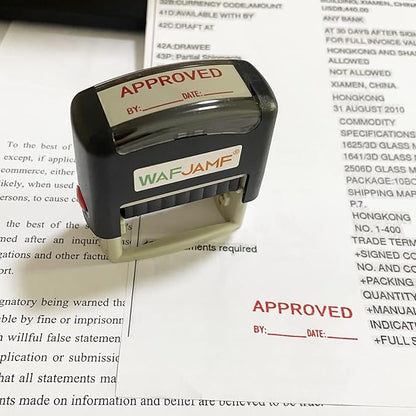 WAFJAMF Approved Date Message Stamp Self-Inking Rubber Stamp Office Stamp Red Ink-Medium